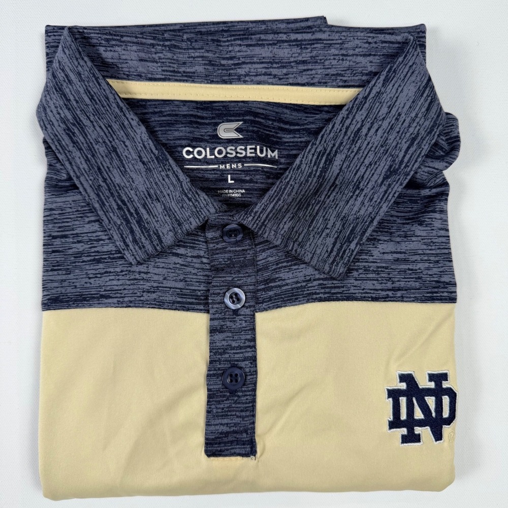 Colosseum Notre Dame Polo Mens L Blue Gold Excellent Performance Space Dye‎ ND - Picture 2 of 10